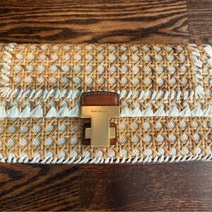 Tory Burch Tan and Cream Clutch with Gold Accents